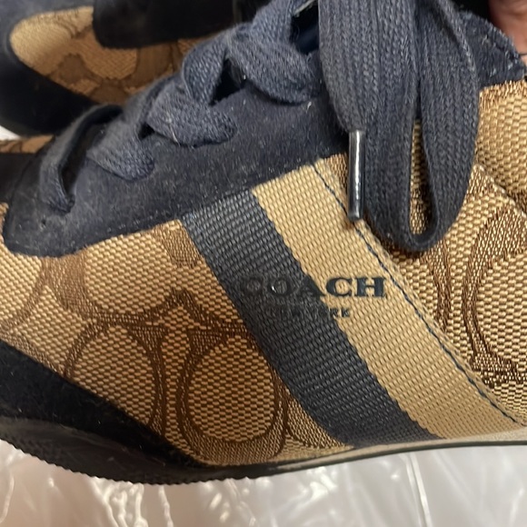 COACH KELSON MONOGRAM SUEDE SNEAKER KHAKI/MIDNIGHT NAVY WOMENS 7.5B EUC - Picture 7 of 7